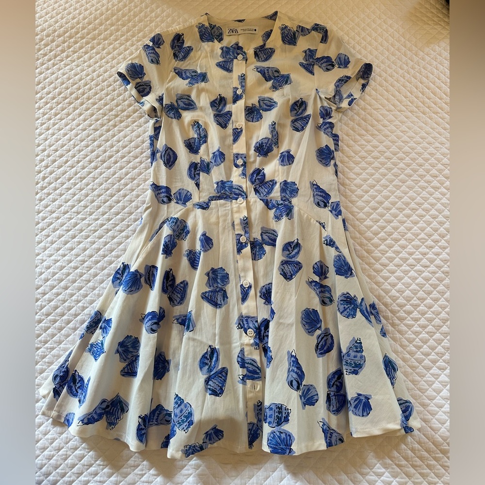 Zara Blue and Cream Seashell Print Dress